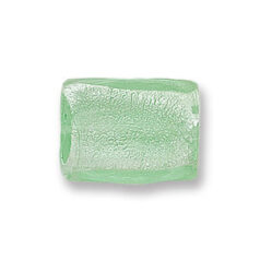 Bead, Japanese Sassoon Lampwork Glass, 20x15x8mm Flat Rectangle with Silverfoil - Pale Green (Hole Size 1.8mm)