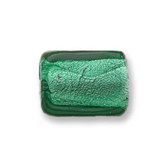 Bead, Japanese Sassoon Lampwork Glass, 20x15x8mm Flat Rectangle with Silverfoil - Emerald (Hole Size 1.8mm)
