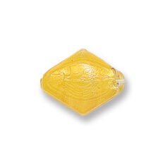 Bead, Japanese Sassoon Lampwork Glass, 18x15x6mm Flat Diamond Shape with Silverfoil - Yellow (Hole Size 2mm)
