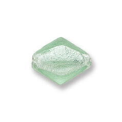 Bead, Japanese Sassoon Lampwork Glass, 18x15x6mm Flat Diamond Shape with Silverfoil - Pale Green (Hole Size 2mm)