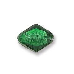 Bead, Japanese Sassoon Lampwork Glass, 18x15x6mm Flat Diamond Shape with Silverfoil - Emerald (Hole Size 2mm) 