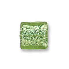 Bead, Japanese Sassoon Lampwork Glass, 15x15x6mm Flat Square with Silverfoil - Olive Green (Hole Size 2mm)