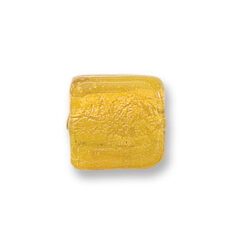 Bead, Japanese Sassoon Lampwork Glass, 15x15x6mm Flat Square with Silverfoil - Yellow (Hole Size 2mm) 
