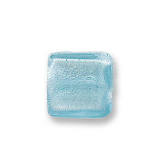 Bead, Japanese Sassoon Lampwork Glass, 15x15x6mm Flat Square with Silverfoil - Aqua (Hole Size 2mm)