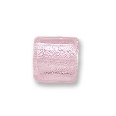 Bead, Japanese Sassoon Lampwork Glass, 15x15x6mm Flat Square with Silverfoil - Pink (Hole Size 2mm)