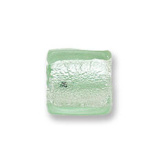 Bead, Japanese Sassoon Lampwork Glass, 15x15x6mm Flat Square with Silverfoil - Pale Green (Hole Size 2mm)