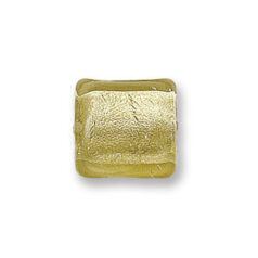 Bead, Japanese Sassoon Lampwork Glass, 15x15x6mm Flat Square with Silverfoil - Topaz (Hole Size 2mm) 