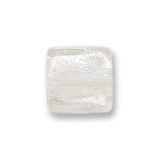 Bead, Japanese Sassoon Lampwork Glass, 15x15x6mm Flat Square with Silverfoil - Crystal (Hole Size 2mm) 
