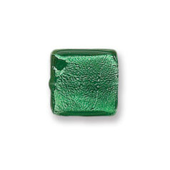 Bead, Japanese Sassoon Lampwork Glass, 15x15x6mm Flat Square with Silverfoil Bead - Emerald (Hole Size 2mm) 