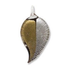 Pendant, lampwork, 60x30mm goldfoil & silverfoil leaf