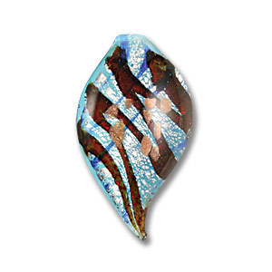 Pendant, Lampwork Glass Handmade with Silverfoil 52x32mm Leaf - Blue/Garent. Made In Japan