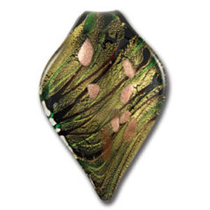 Pendant, Lampwork Glass Handmade with Goldfoil. 65x45mm - Green/Brown. Made in Japan