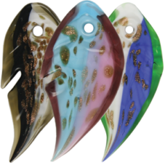 Pendant, Lampwork Glass Handmade in Leaf Shape with Multi Colors and Goldfoil, 84x42mm - Assorted color (Hole Size 6mm) Made In Japan