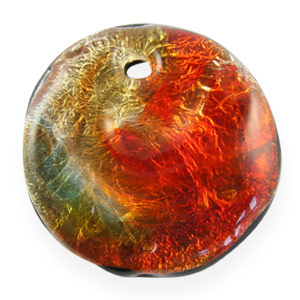 Pendant, Lampwork Glass Disc with Silverfoil, 45mm Round - Assorted Colors (Hole Size 6mm). Made in Japan