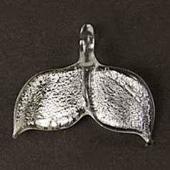 Pendant, Lampwork Glass with Silverfoil, 30x35mm Whale Tail - Crystal, Made in Japan (Hole Size 5.2mm)