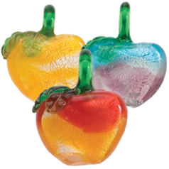 Pendant, Lampwork Glass, Multi colors with Silverfoil, 40x45mm Apple - Assorted Colors, Made in Japan