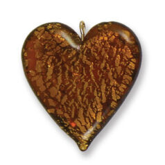 Pendant, Lampwork Glass with Silverfoil with Wire Loop, 28mm Heart - Topaz. Made in Japan (Hole Size 1.8mm)