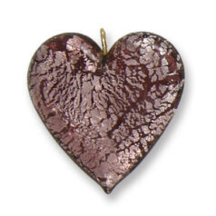 Pendant, Lampwork Glass with Silverfoil with Wire Loop, 28mm Heart - Amethyst. Made in Japan (Hole Size 1.8mm)