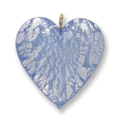 Pendant, Lampwork Glass with Silverfoil with Wire Loop, 28mm Heart - Light Sapphire. Made in Japan (Hole Size 1.8mm)