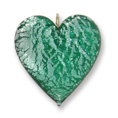 Pendant, Lampwork Glass with Silverfoil with Wire Loop, 28mm Heart - Teal. Made in Japan (Hole Size 1.8mm)