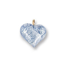 Pendant, Lampwork Glass with Silverfoil with Wire Loop, 14mm Heart - Light Sapphire. Made in Japan (Hole Size 1.8mm)