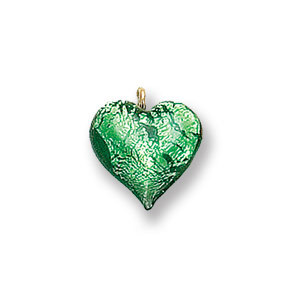 Pendant, Lampwork Glass with Silverfoil with Wire Loop, 14mm Heart - Light Emerald. Made in Japan (Hole Size 1.8mm)