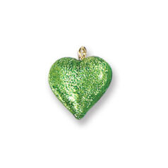 Pendant, Lampwork Glass with Silverfoil with Wire Loop, 14mm Heart - Peridot. Made in Japan (Hole Size 1.8mm)