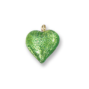 Pendant, Lampwork Glass with Silverfoil with Wire Loop, 14mm Heart - Peridot. Made in Japan (Hole Size 1.8mm)