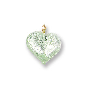 Pendant, Lampwork Glass with Silverfoil with Wire Loop, 14mm Heart - Pale Green. Made in Japan (Hole Size 1.8mm)