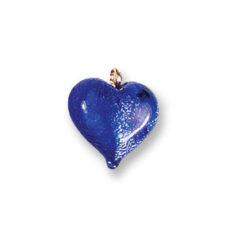 Pendant, Lampwork Glass with Silverfoil with Wire Loop, 14mm Heart - Cobalt. Made in Japan (Hole Size 1.8mm)