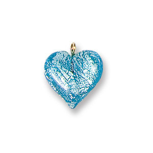 Pendant, Lampwork Glass with Silverfoil with Wire Loop, 14mm Heart - Aqua. Made in Japan (Hole Size 1.8mm)