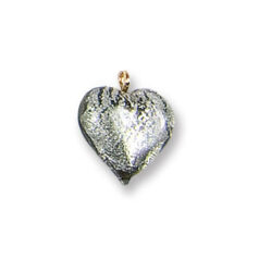Pendant, Lampwork Glass with Silverfoil with Wire Loop, 14mm Heart - Smoky Grey. Made in Japan (Hole Size 1.8mm)