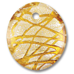 Pendant, Lampwork Glass with Silverfoil, 52x46mm Oval - Light Topaz/Opal White. Made in Japan (Hole Size 5mm)