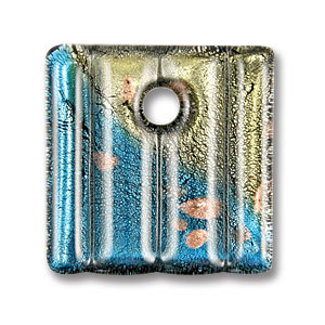 Pendant, Lampwork Glass with Silverfoil, 40mm Square - Blue Aqua/Bronze. Made in Japan (Hole Size 5.5mm)