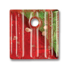 Pendant, Lampwork Glass with Silverfoil, 40mm Square - Green/Red. Made in Japan (Hole Size 5.5mm)
