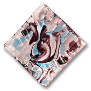 Pendant, Lampwork Glass with Silverfoil, 45mm Diamond Shape - Light Blue/Amethyst. Made in Japan (Hole Size 3.6mm)