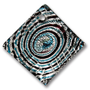 Pendant, Lampwork Glass with Silverfoil, 45mm Diamond Shape - Teal/Brown. Made in Japan (Hole Size 3.6mm)