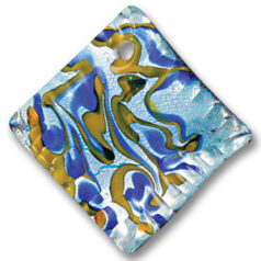 Pendant, Lampwork Glass with Silverfoil, 45mm Diamond Shape - Blue/Yellow. Made in Japan (Hole Size 3.6mm)