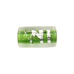 Bead, lampwork, 16x9mm tube, silverfoil stripe - Olivine