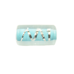 Bead, Japanese Sassoon Lampwork Glass, 16x9mm Tube with Silverfoil stripe - Blue Turquoise (Hole Size 1.8mm)
