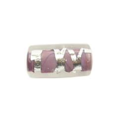 Bead, Japanese Sassoon Lampwork Glass, 16x9mm Tube with Silverfoil stripe - Mauve (Hole Size 1.8mm)