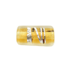 Bead, Japanese Sassoon Lampwork Glass, 16x9mm Tube with Silverfoil stripe - Topaz (Hole Size 1.8mm)