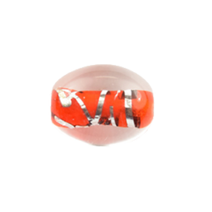 Bead, Japanese Sassoon Lampwork Glass, 15x11x8mm Oval Bead with Silverfoil Stripe - Red (Hole Size 1.8mm)