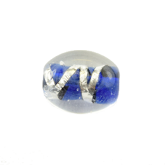 Bead, Japanese Sassoon Lampwork Glass, 15x11x8mm Oval Bead with Silverfoil Stripe - Cobalt Blue (Hole Size 1.8mm)