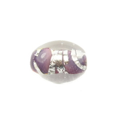 Bead, Japanese Sassoon Lampwork Glass, 15x11x8mm Oval Bead with Silverfoil Stripe - Mauve (Hole Size 1.8mm)