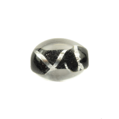Bead, Japanese Sassoon Lampwork Glass, 15x11x8mm Oval Bead with Silverfoil Stripe - Black (Hole Size 1.8mm)