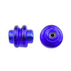 Bead, Japanese Sassoon Lampwork Glass,10mm Ringed Tube with Silverfoil - Cobalt Blue (Hole Size 1.6mm)