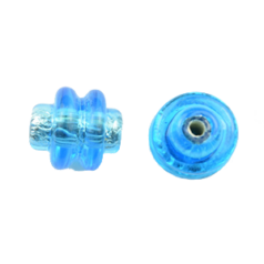 Bead, Japanese Sassoon Lampwork Glass,10mm Ringed Tube with Silverfoil - Blue Aqua (Hole Size 1.6mm)