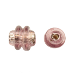 Bead, Japanese Sassoon Lampwork Glass,10mm Ringed Tube with Silverfoil - Light Amethyst (Hole Size 1.6mm)