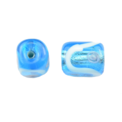 Bead, Japanese Sassoon Lampwork Glass, 11x8mm Rectangle Aqua color bead with Silverfoil,  White and Pink accents (Hole Size 1.6mm)